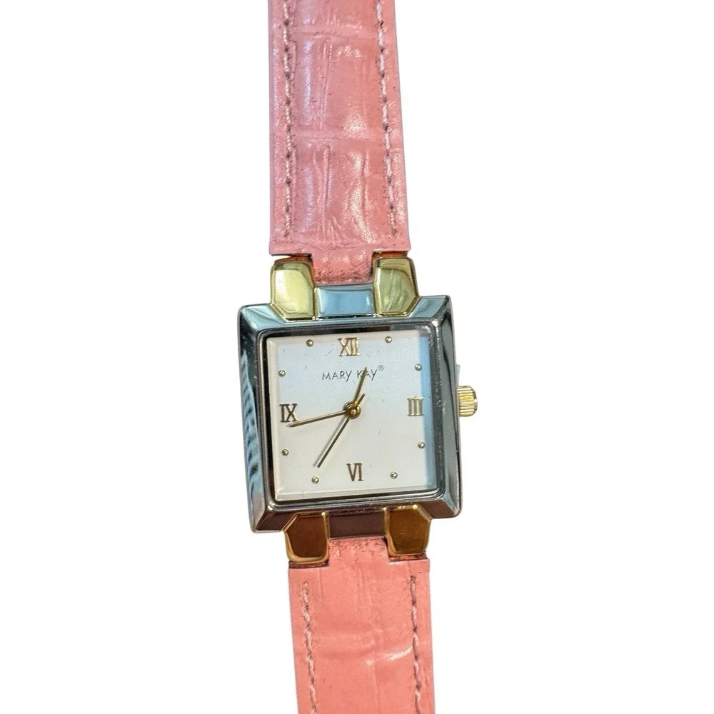 Mary Kay Analog Watch Pink Buckle Band Silver/Gold‎ Tone Roman Numerals
